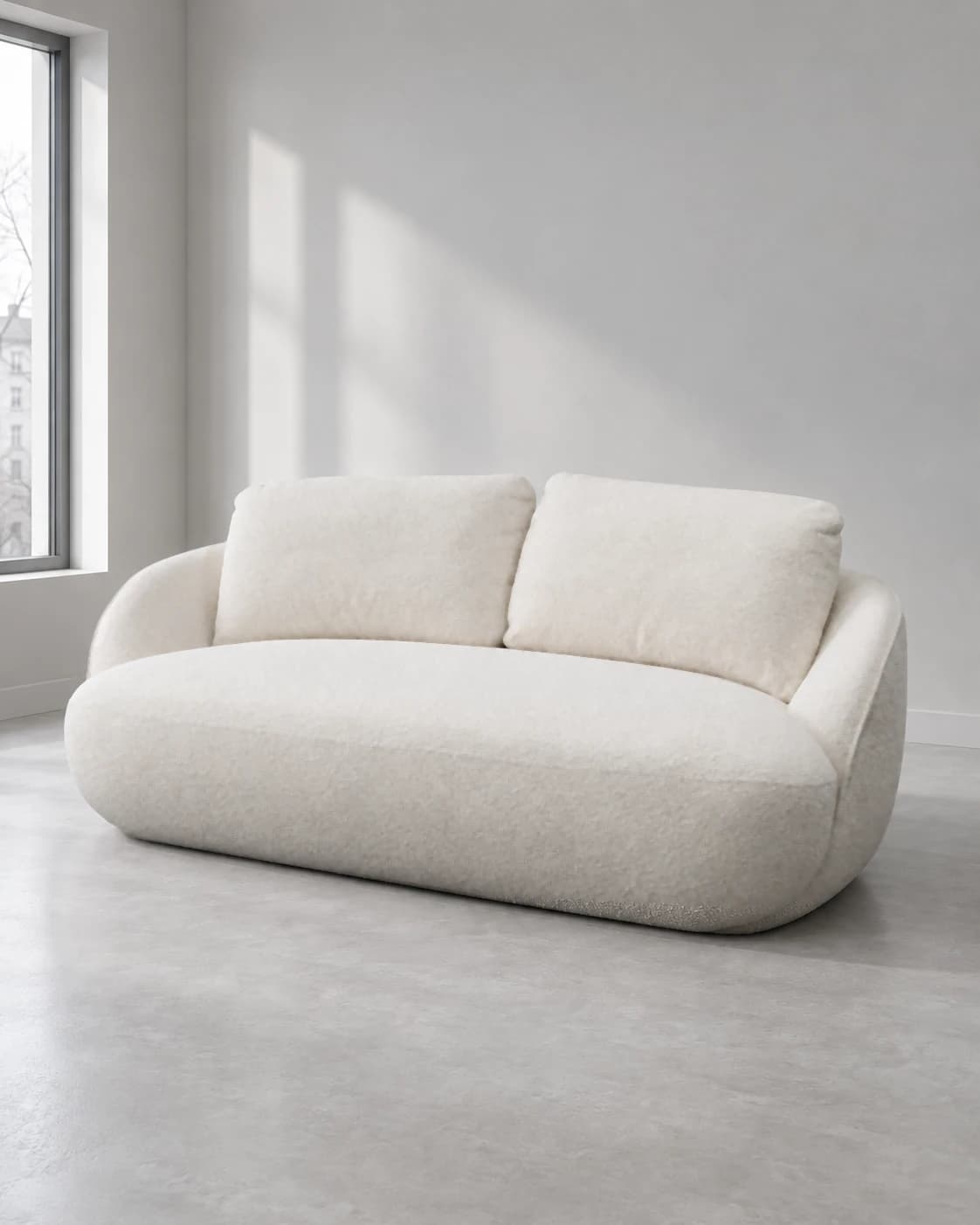 Owalna sofa ALPINE w spokojnym wnętrzu