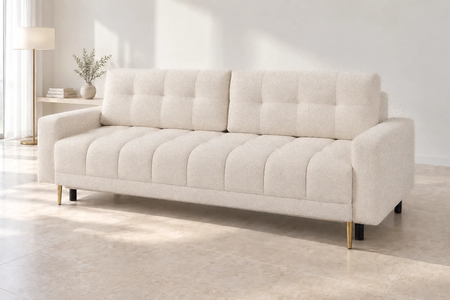 Sofa PRINCE na smukłych nogach w jasnym salonie