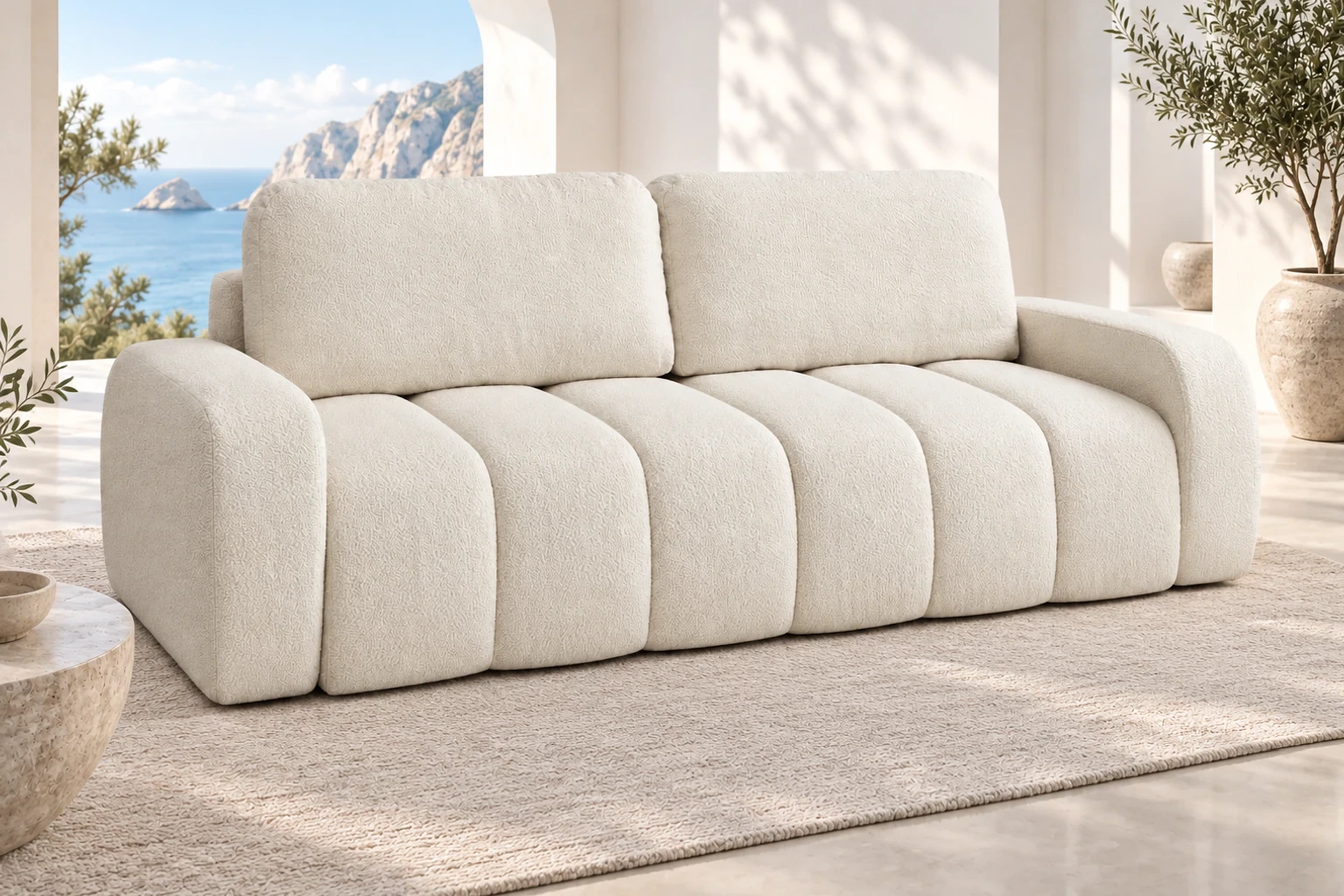 Sofa IBIZA - aranżacja, kremowe bouclé