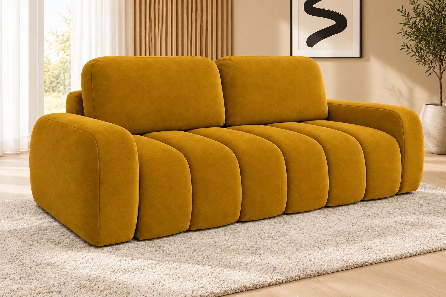 Sofa IBIZA 258 cm - salon w jasnym świetle dnia, Salvador 09 złoty