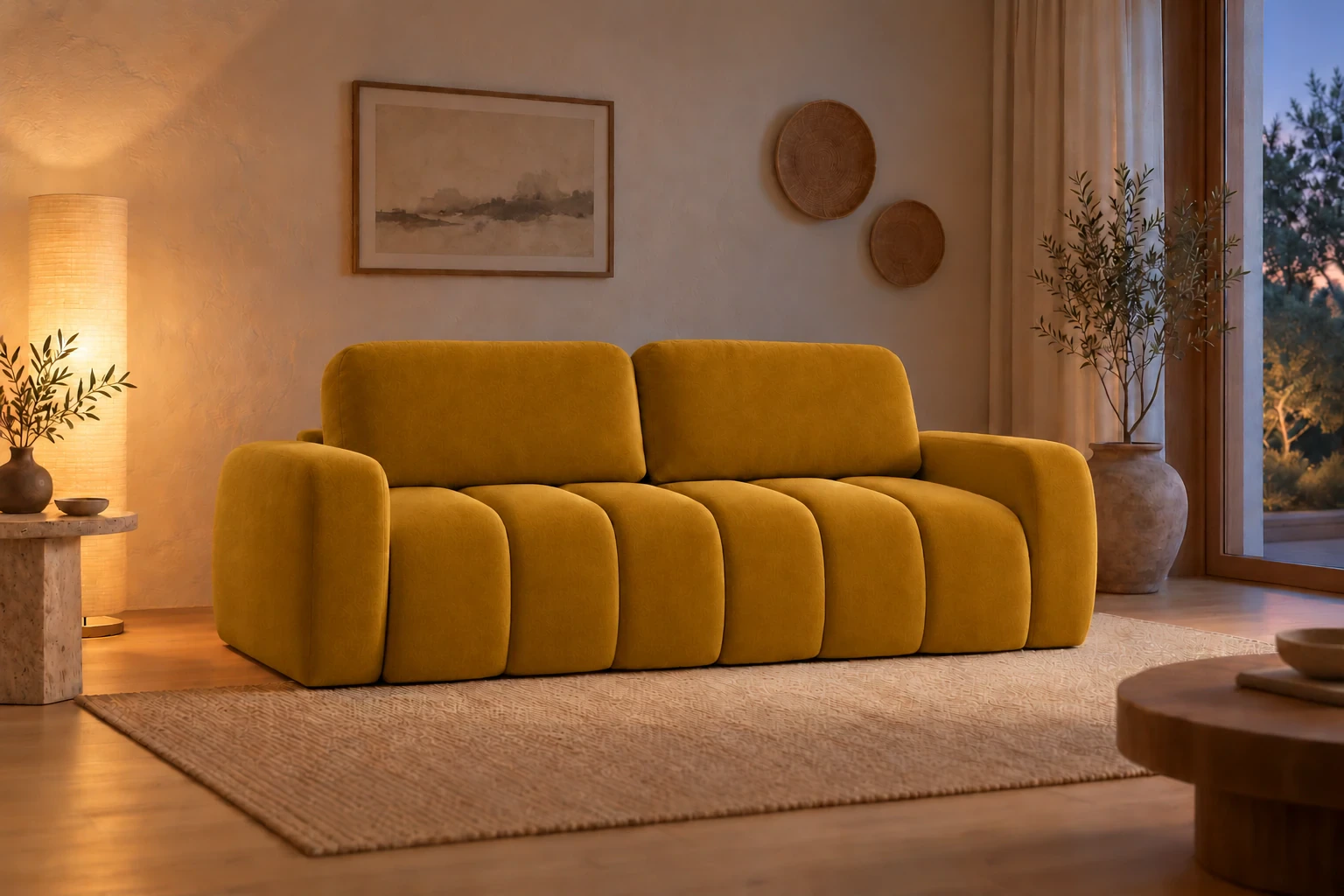 Sofa IBIZA 258 cm - salon wieczorem, Salvador 09 złoty