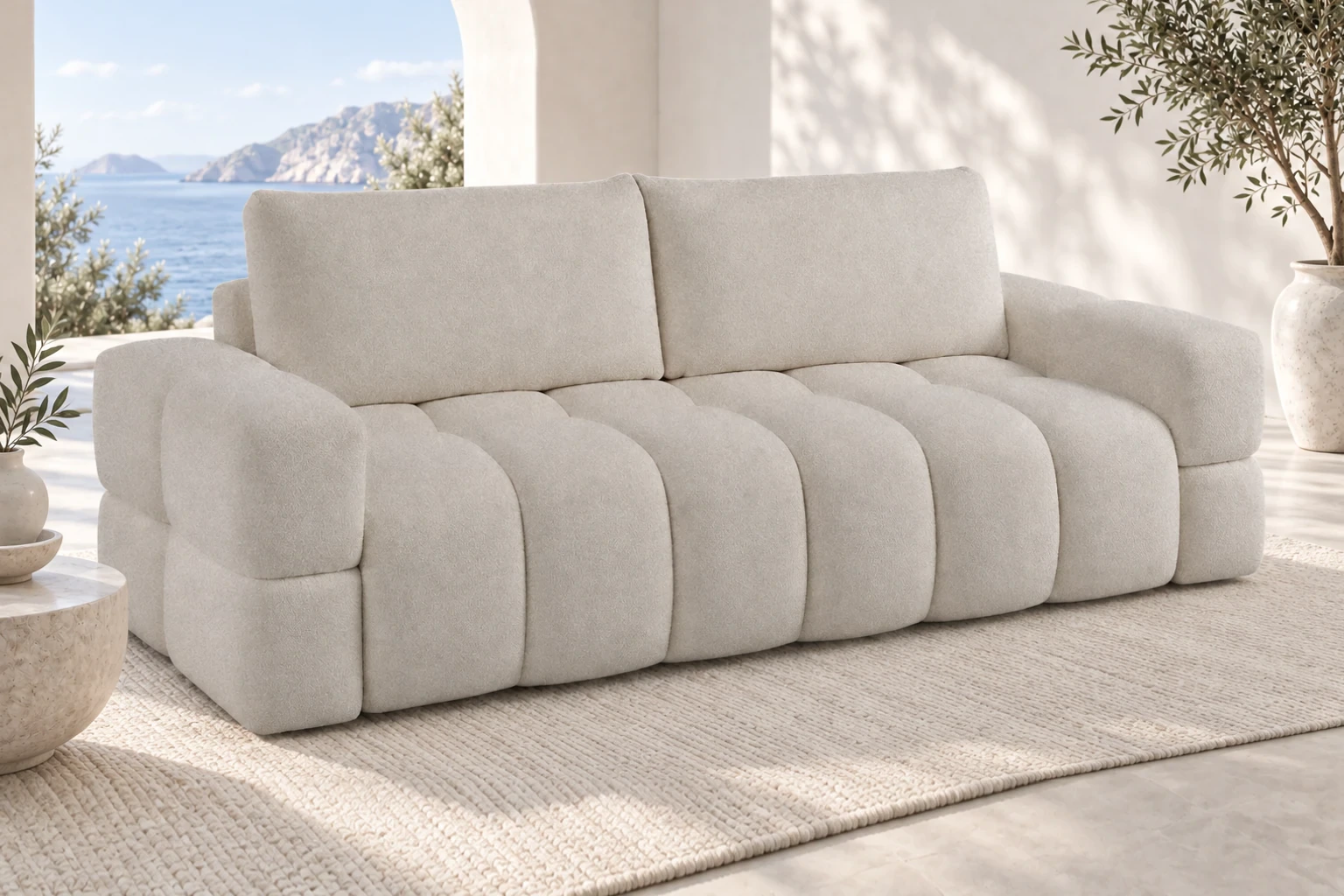 Sofa ISSORO - aranżacja, kremowe bouclé