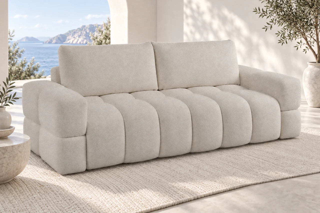 Sofa ISSORO - aranżacja, kremowe bouclé