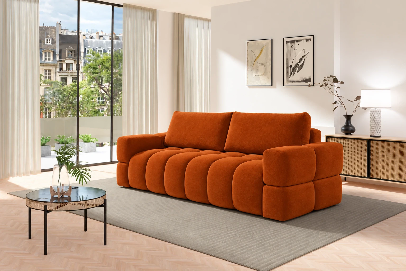 Sofa ISSORO 252 cm - aranżacja we wnętrzu, Salvador 14 pomarańczowy