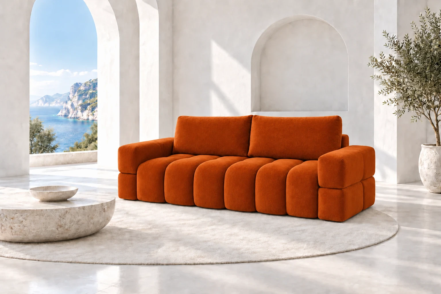 Sofa ISSORO 252 cm - aranżacja we wnętrzu, Salvador 14 pomarańczowy