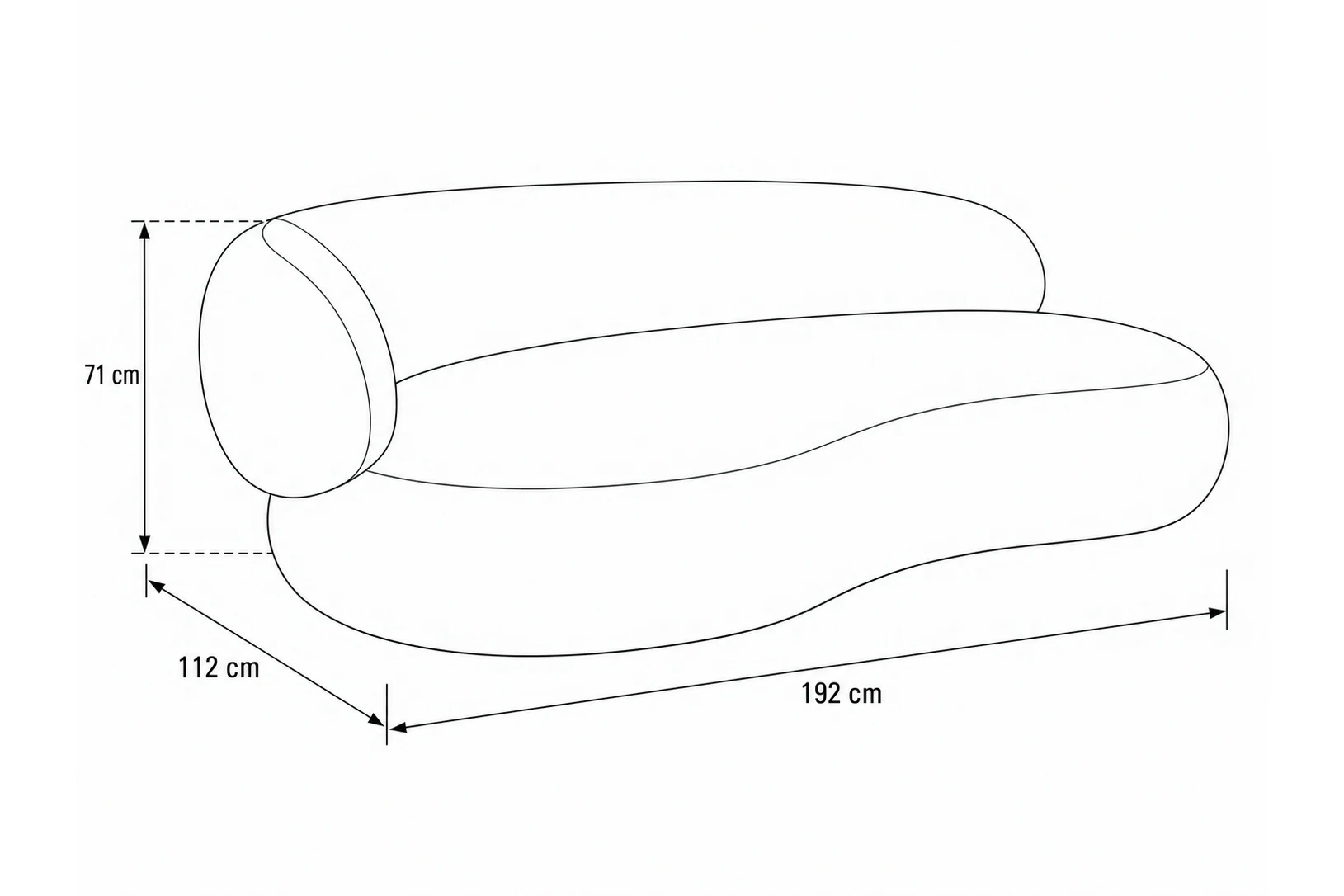 Sofa MYSTY lewa - wymiary: 192 × 112 × 71 cm