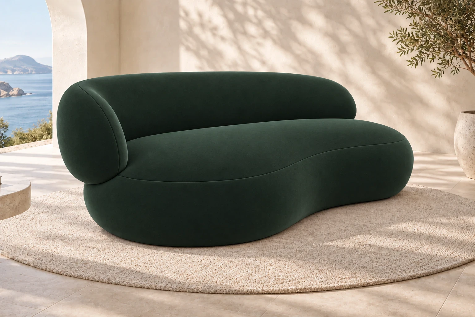 Sofa MYSTY lewa 192 cm - salon w jasnym świetle dnia, Salvador 07 zielony