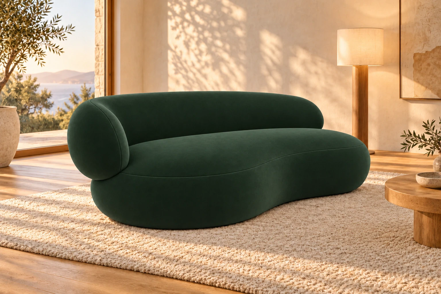 Sofa MYSTY lewa 192 cm - salon w ciepłym świetle, Salvador 07 zielony