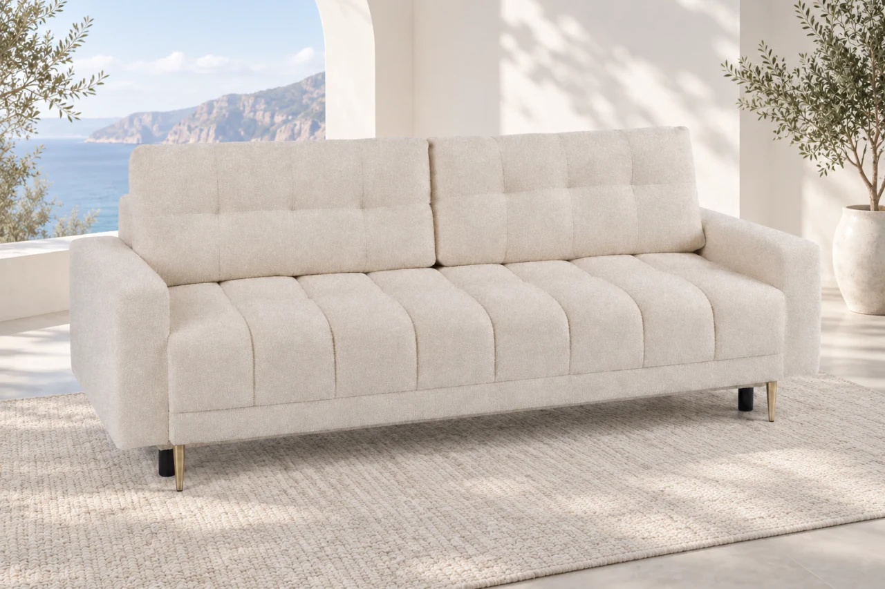 Sofa PRINCE - aranżacja, kremowe bouclé