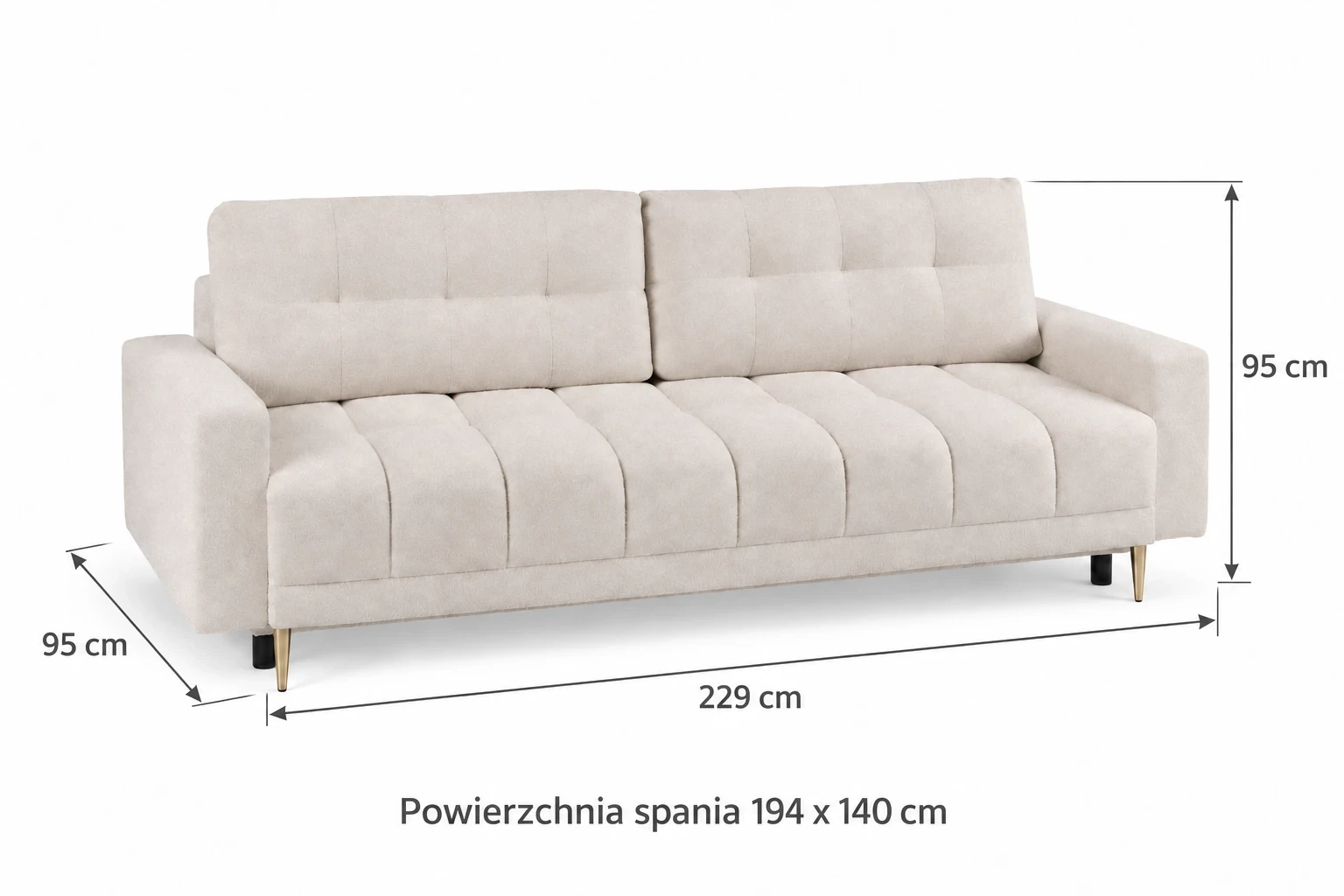 Sofa PRINCE - wymiary: 229 × 95 × 95 cm