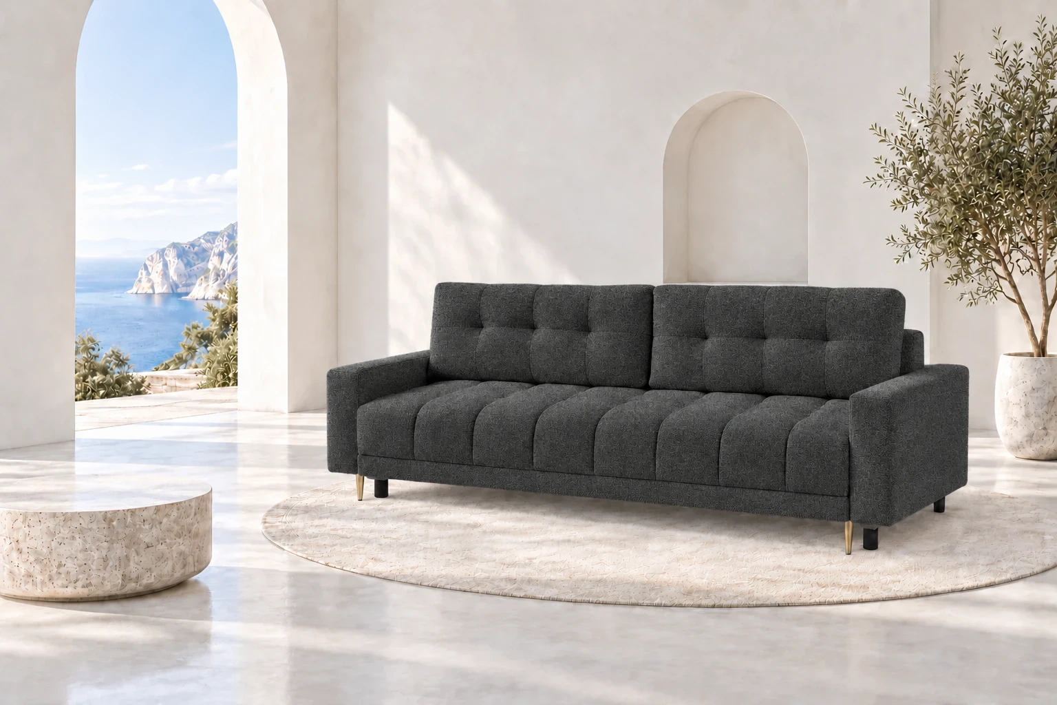 Sofa PRINCE 229 cm - aranżacja we wnętrzu, Fredo 40 grafit