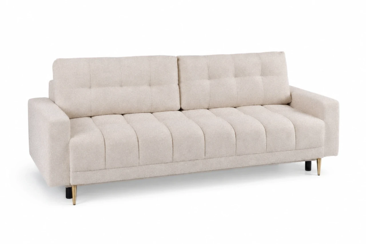 Sofa PRINCE - packshot trzy czwarte, kremowe bouclé