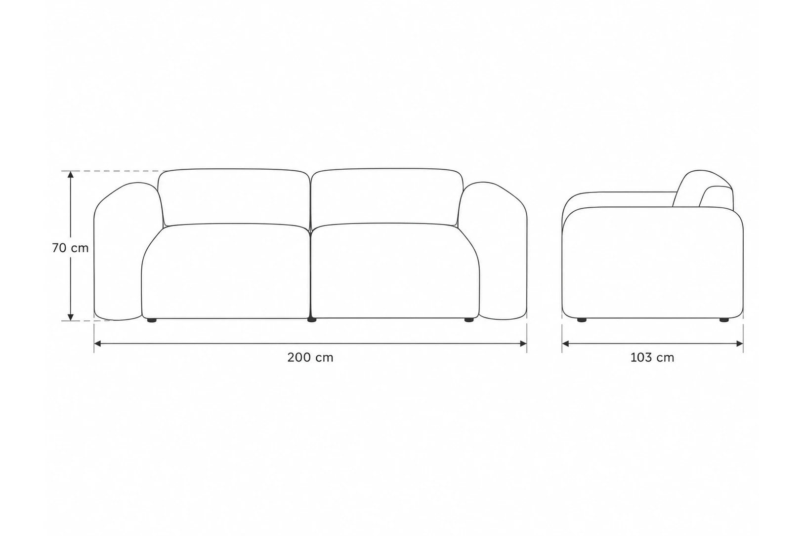 Sofa PUENTO 2-osobowa - wymiary: 200 × 103 × 70 cm