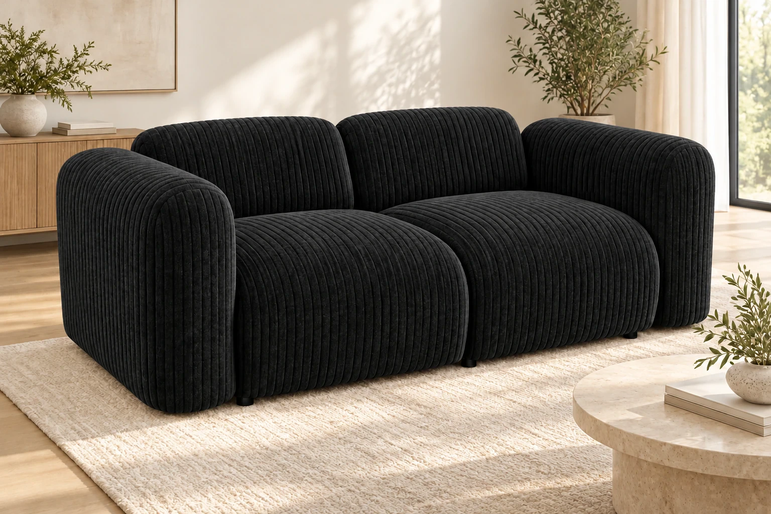 Sofa PUENTO 2-osobowa 200 cm - salon w jasnym świetle dnia, Poso 135
