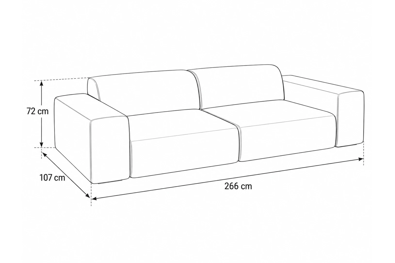 Sofa PYLLOW 3-osobowa - wymiary: 266 × 107 × 72 cm