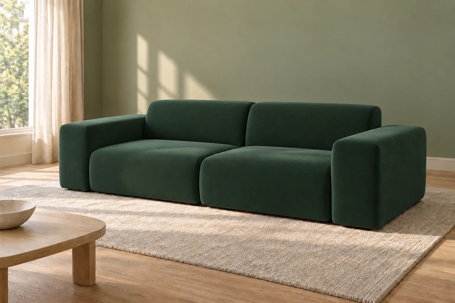 Sofa PYLLOW 3-osobowa 266 cm - salon w ciepłym świetle, Salvador 07 zielony