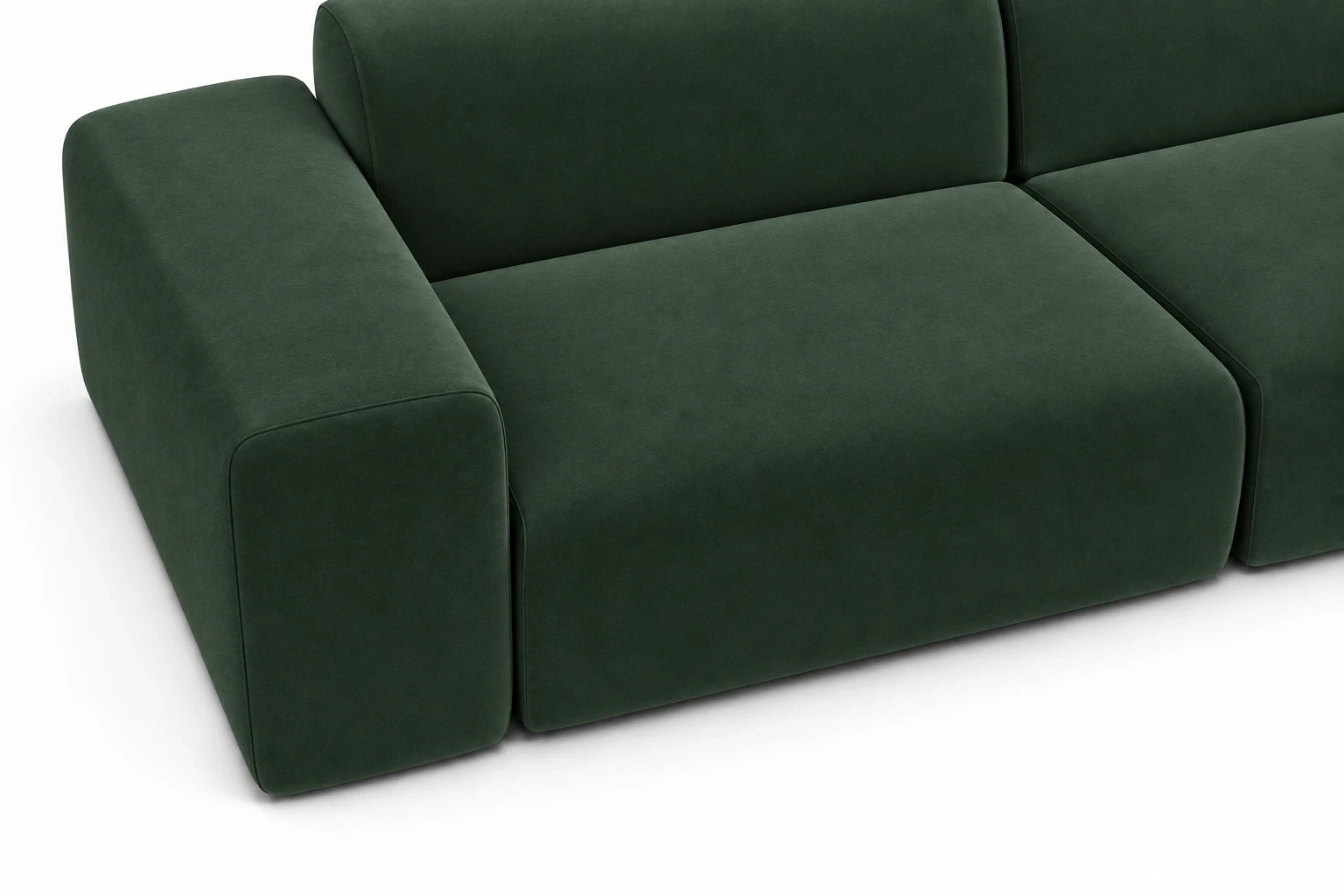 Sofa PYLLOW 3-osobowa 266 cm - detal siedziska, Salvador 07 zielony