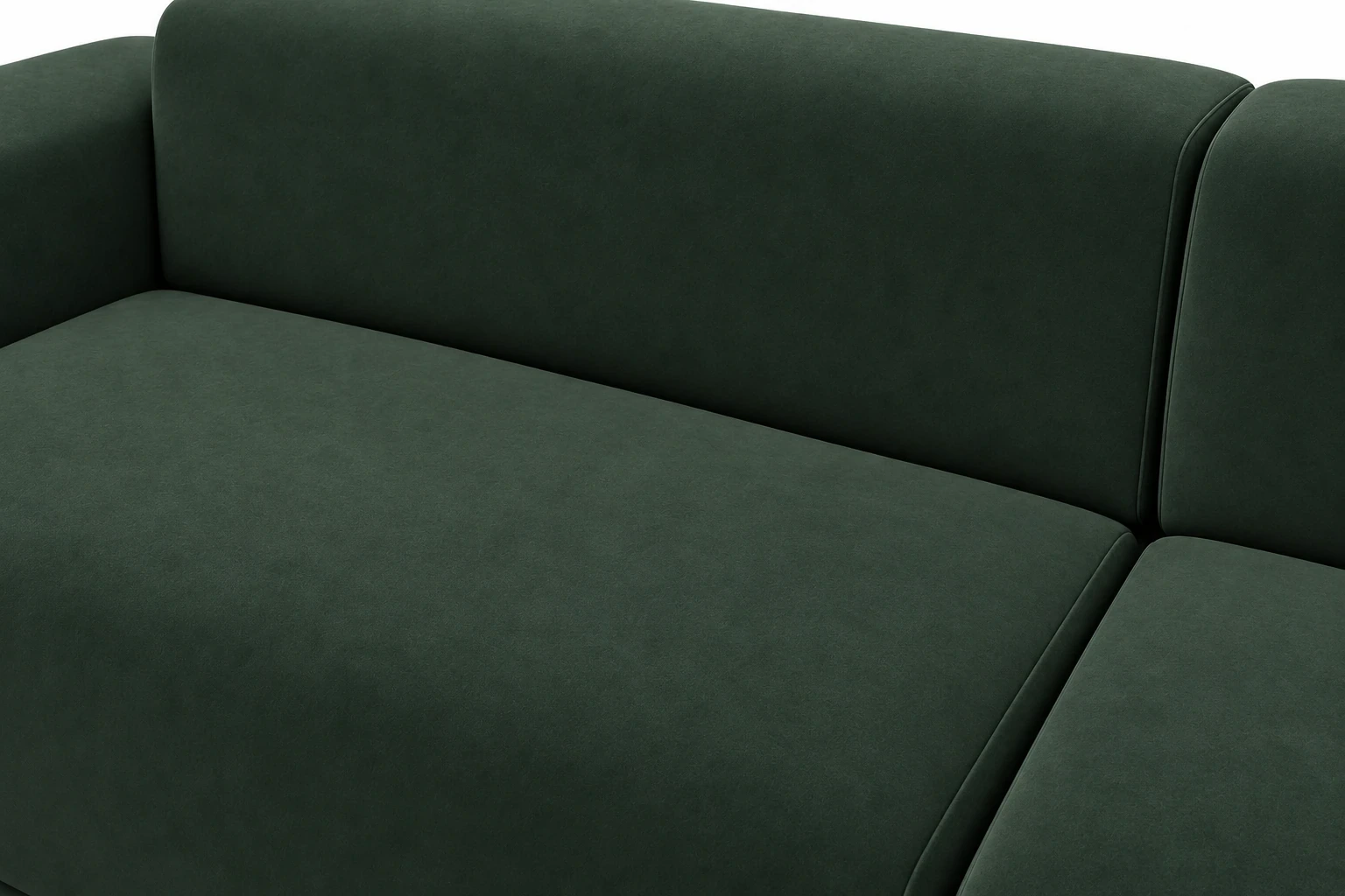 Sofa PYLLOW 3-osobowa 266 cm - detal styku siedziska z oparciem, Salvador 07 zielony