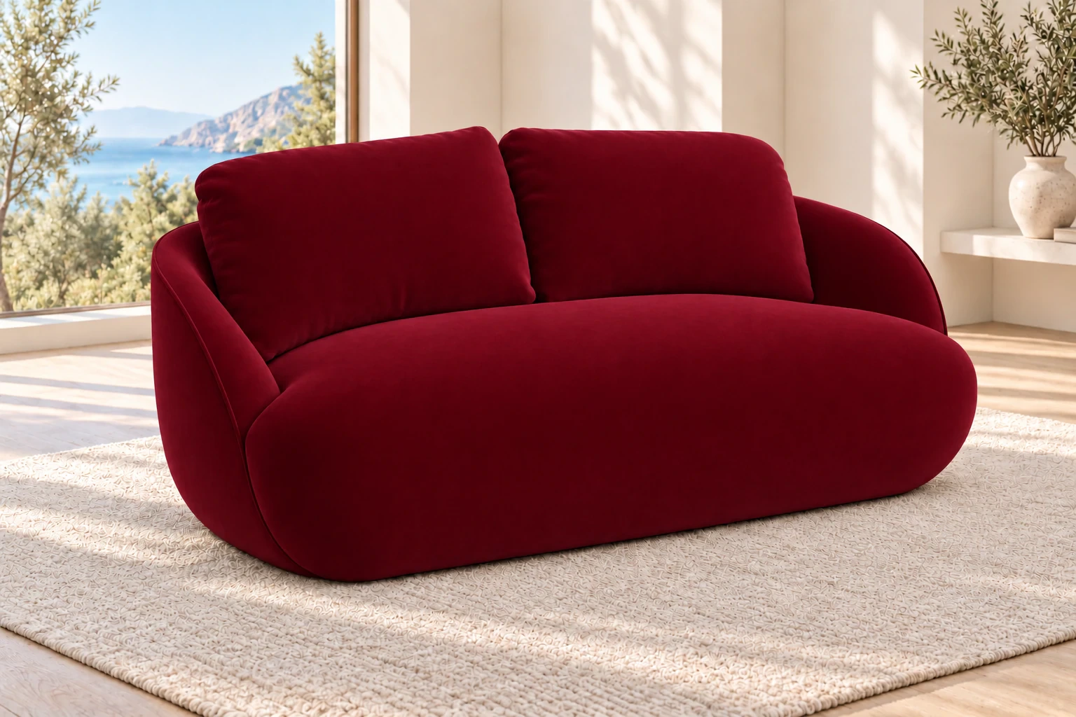 Sofa ALPINE 175 cm - salon w jasnym świetle dnia, Salvador 13 bordowy