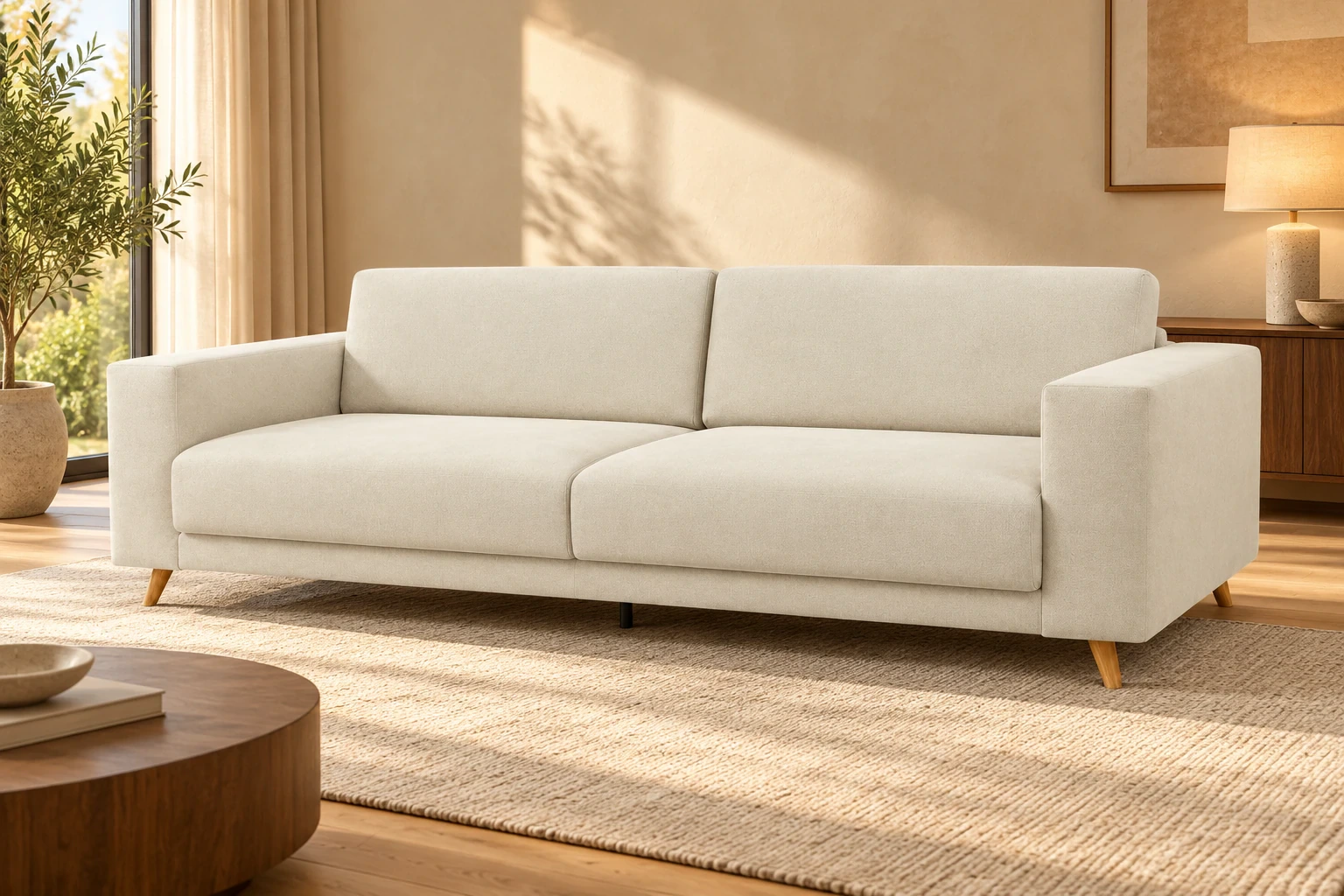 Sofa TYME - salon w ciepłym świetle
