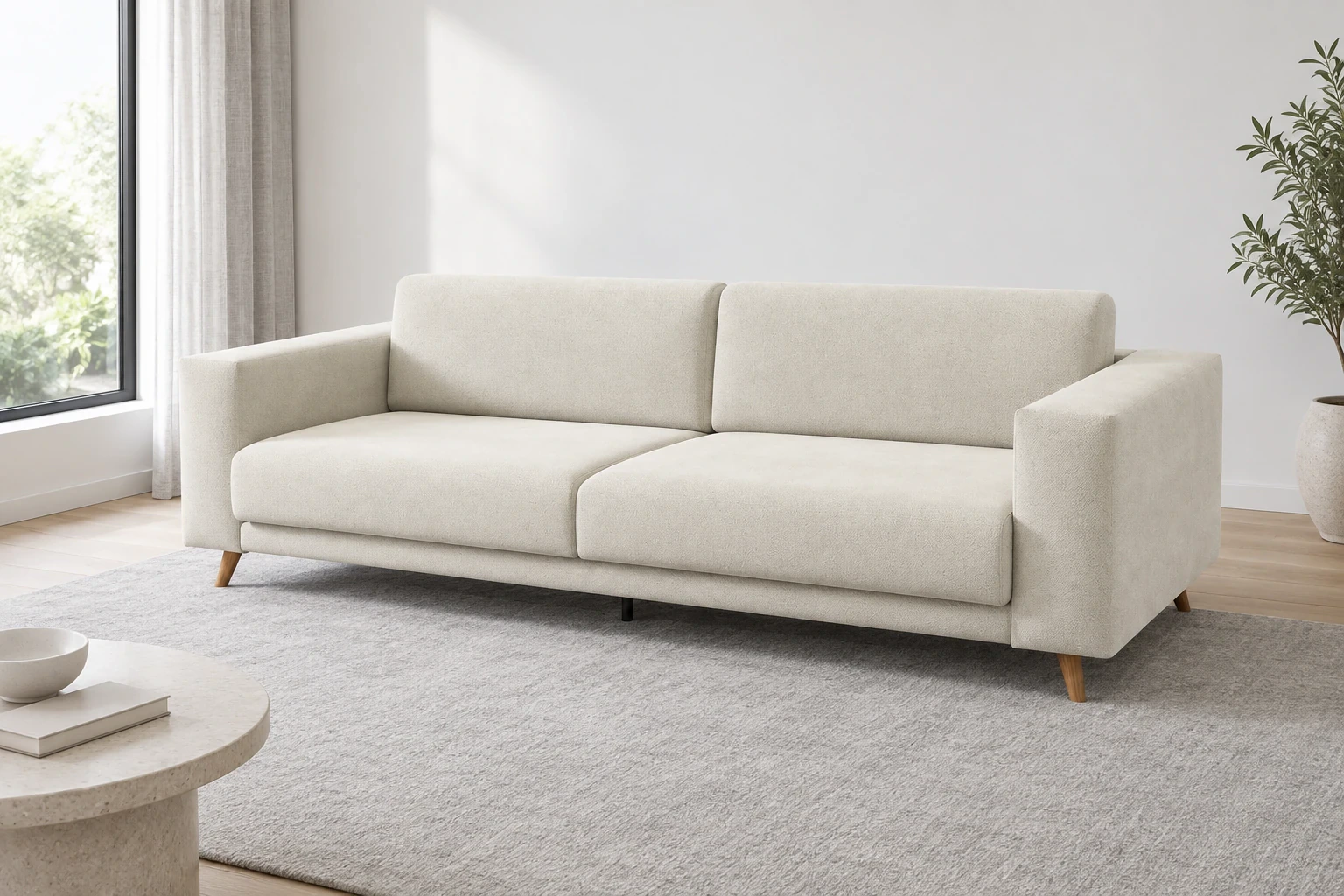 TYME, sofa 3-osobowa, nóżki dębowe 11 cm - aranżacja
