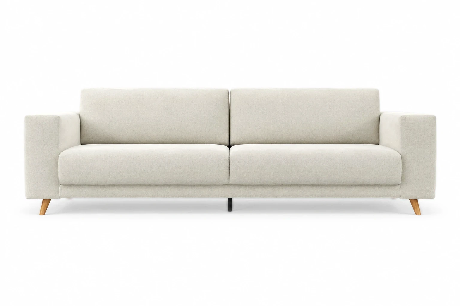 TYME, sofa 3-osobowa, nóżki dębowe 11 cm - front z niskiej kamery