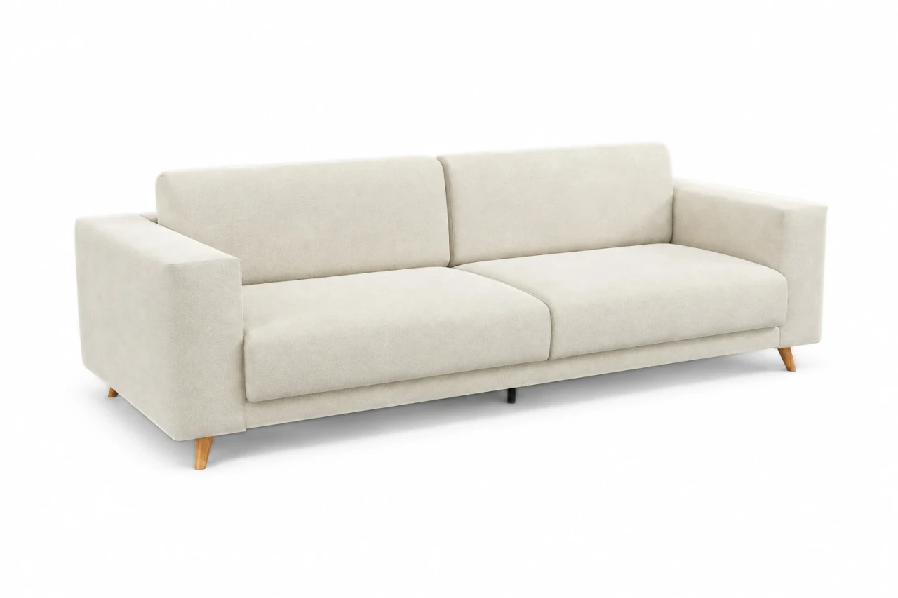 TYME, sofa 3-osobowa, nóżki dębowe 11 cm - widok z ukosa